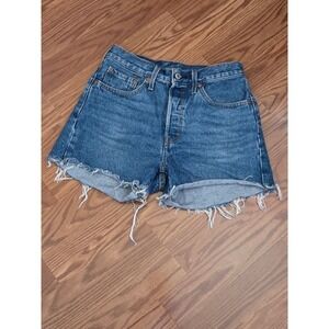 Levis 501 Original High Rise Denim Shorts Medium Wash Cut Off Blue W27